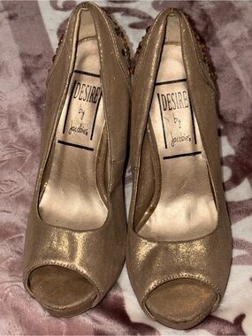 Gold Peep-Toe Heels